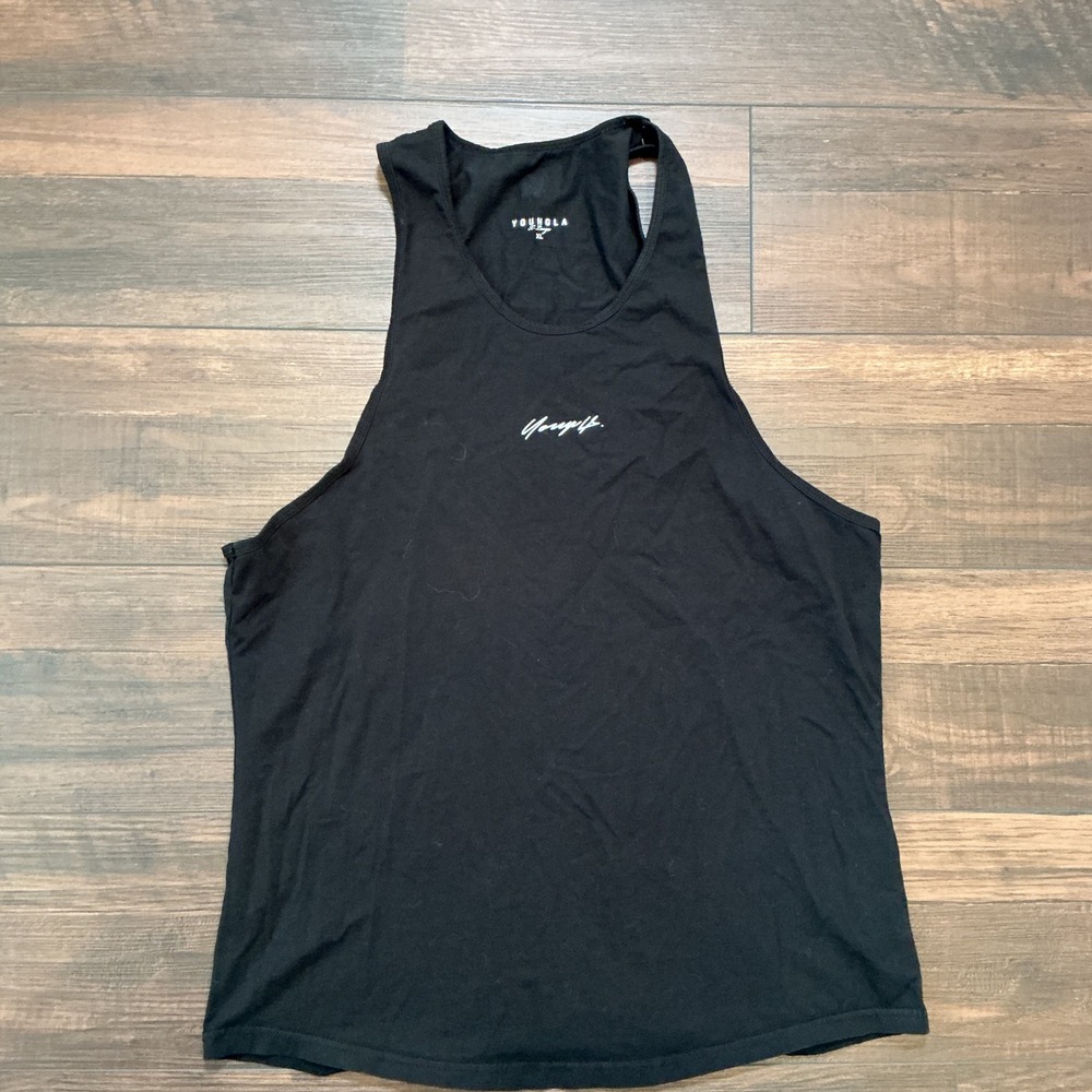 YoungLA Gym Bodybuilding Stringer Tank Top Black Script Logo XL Workout Active